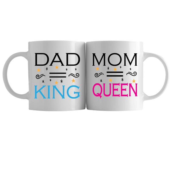 Mug Pair - Dad = King Mom = Queen