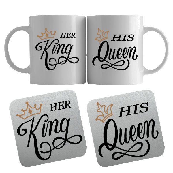 Mug & Coaster Set - His Queen / Her King