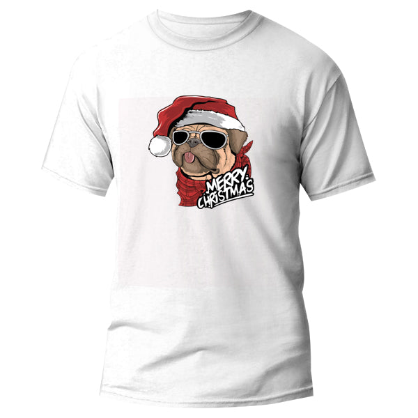 T-Shirt - Merry Christmas Pug with Glasses