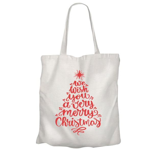 Shimmer Tote Bag - We wish you a Merry Christmas red tree