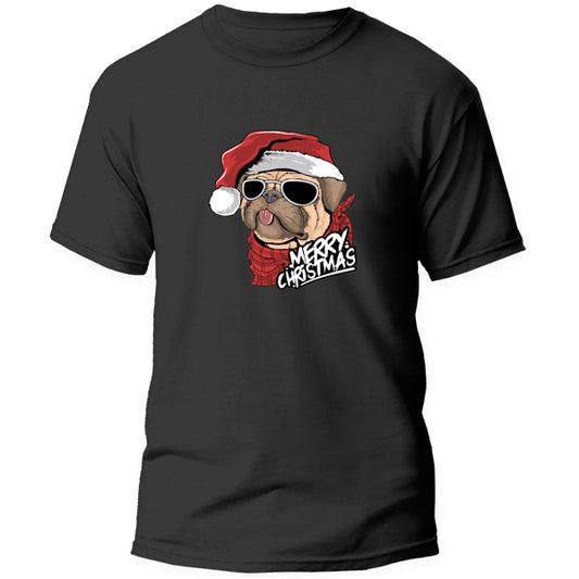 T-Shirt - Merry Christmas Pug with Glasses